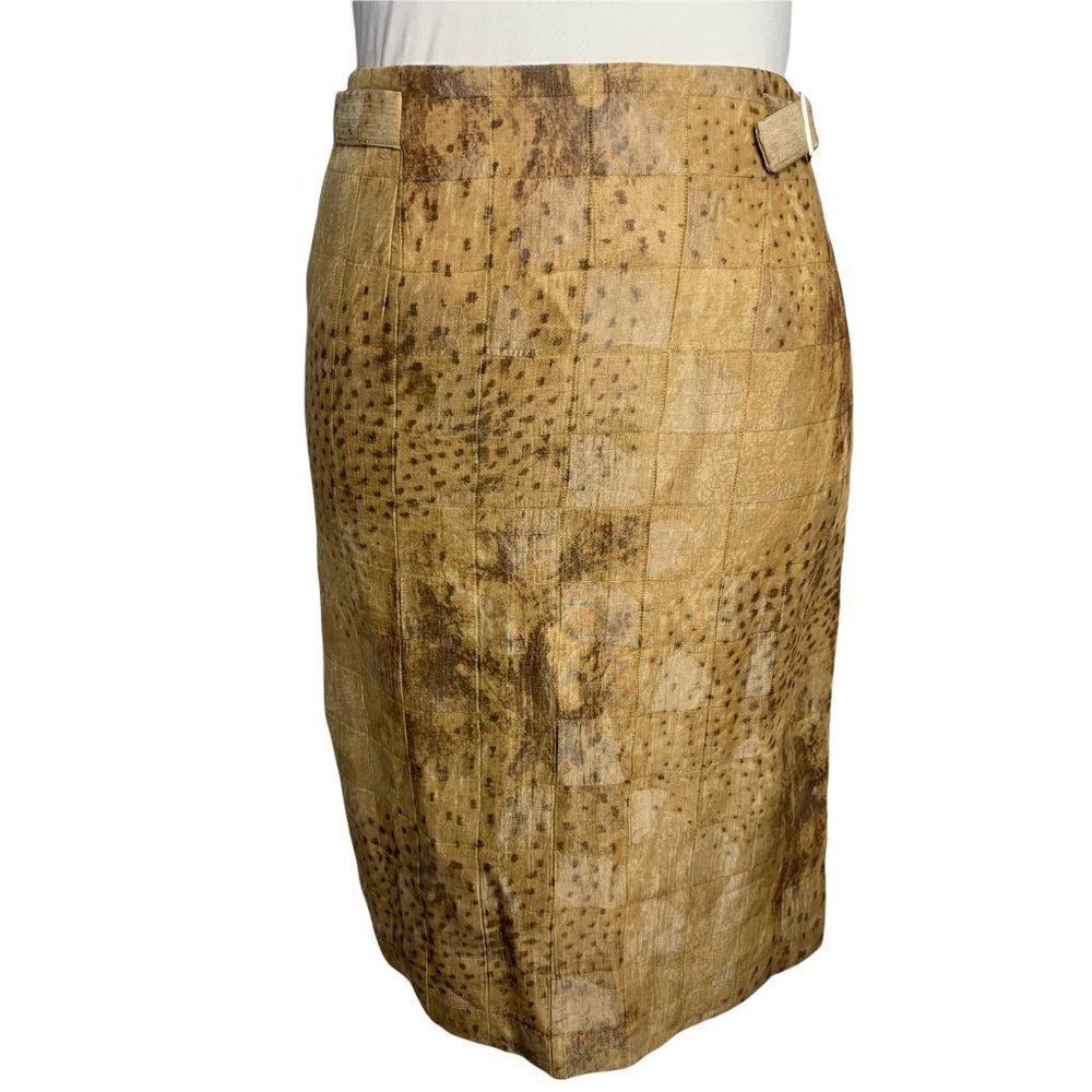 Eonian Echo Animal Print Pencil Skirt S Brown Checkered Knee Length Lined Zip